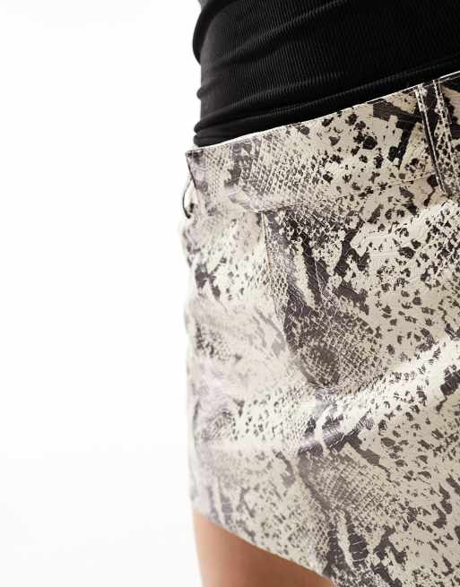 Mango leather look snake print co-ord mini skirt in grey and white, 5 of 5