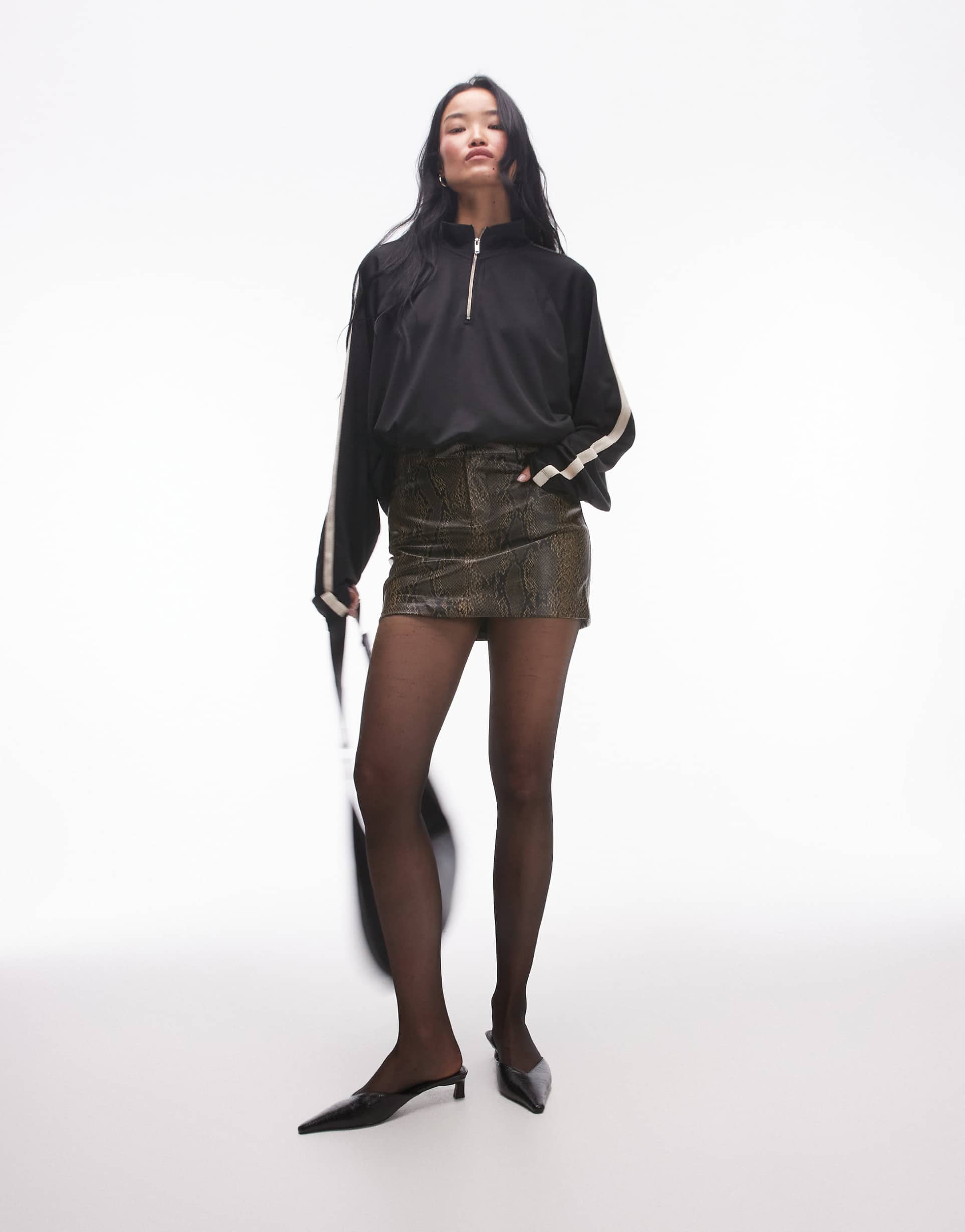 mango leather look snake print mini skirt in brown