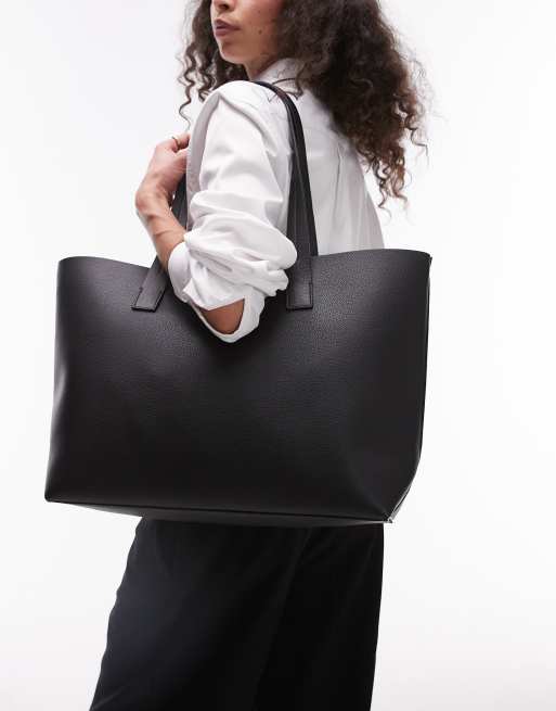 Mango Leather Look Tote Bag In Black Asos