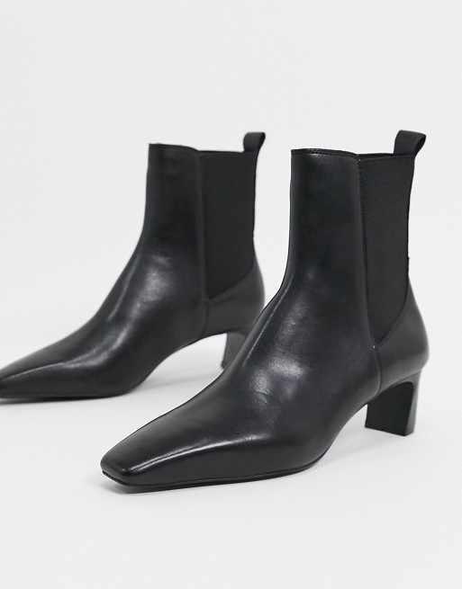 Mango leather mid heeled boots in black
