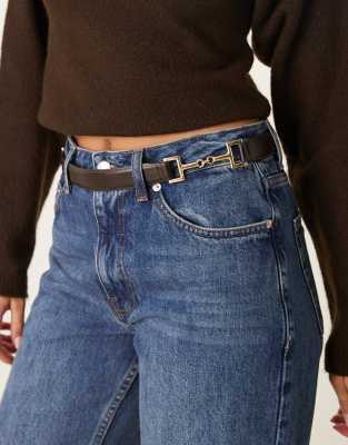 Mango Leather Mix Chain Detail Belt In Brown