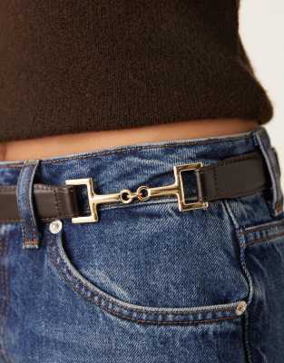 Mango Leather Mix Chain Detail Belt In Brown