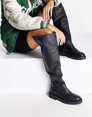 Mango leather over the knee flat boots in black