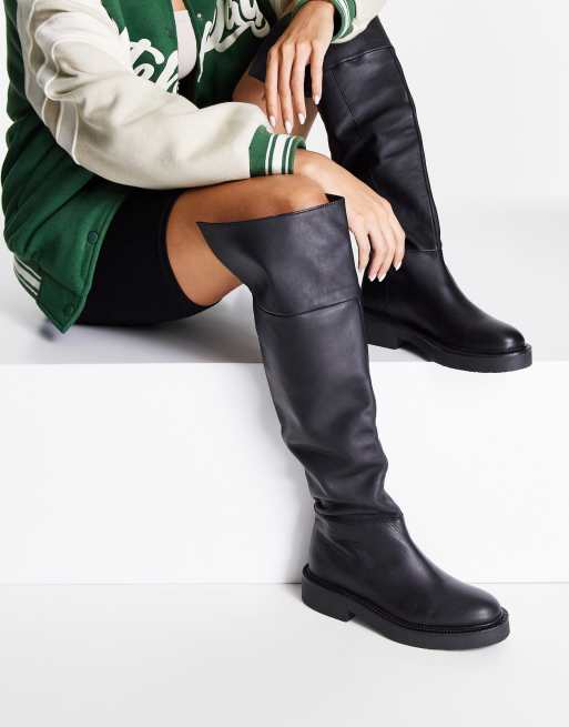 Flat leather knee store boots