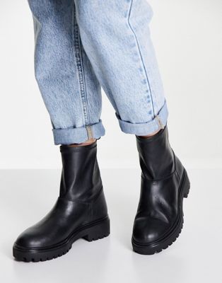 Mango leather pull on ankle boots in black