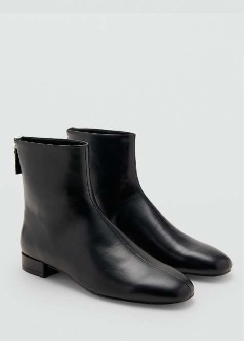 Mango leather round toe ankle boot in black - view 1