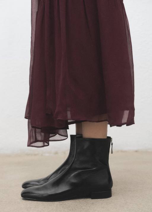 Mango leather round toe ankle boot in black, 2 of 4