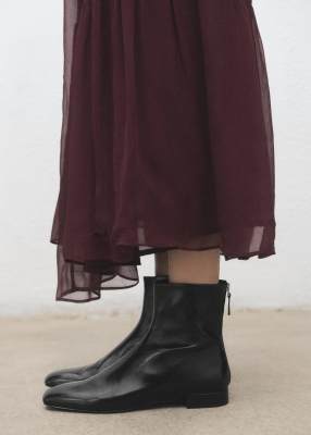 Mango Leather Round Toe Ankle Boots In Black
