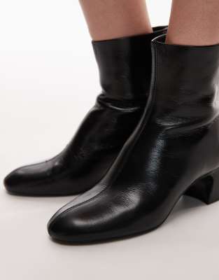 Mango leather round toe boots in black | ASOS