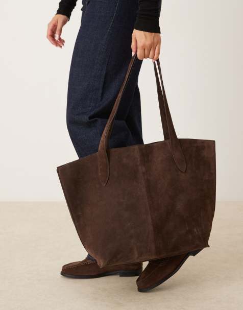 Mango Leather shouder bag with inner pocket bag in dark brown - view 1
