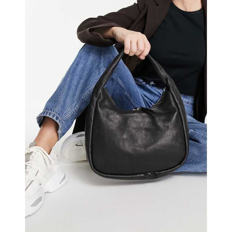 Mango braided handle shoulder bag in black