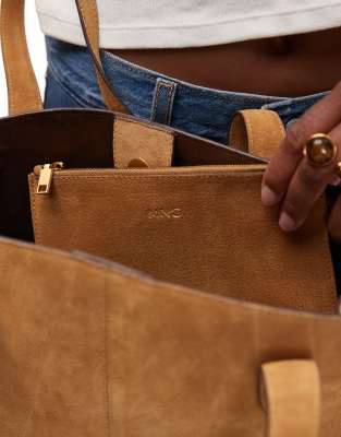 Mango Leather Shoulder Bag With Inner Pouch Bag In Brown