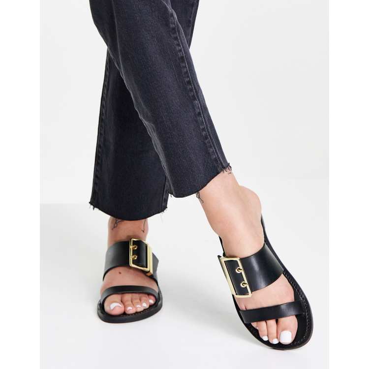 Mango leather slider sandal in black ASOS