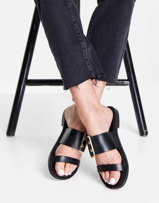 Mango leather slider sandal in black ASOS