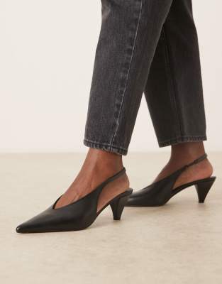 Mango Leather Slingback Pointed Heels In Black