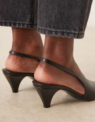Mango Leather Slingback Pointed Heels In Black