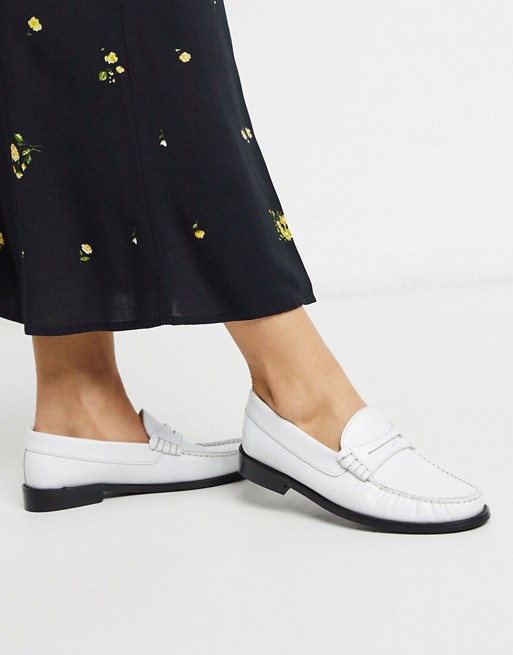 Mango leather slip on loafers in white