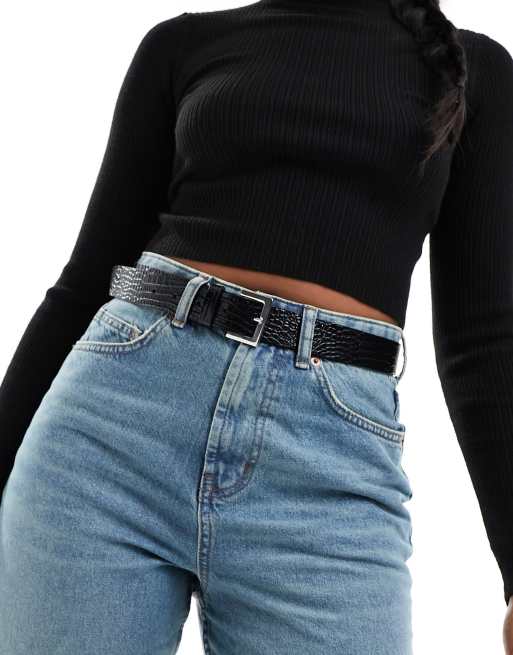 Mango leather square buckle belt in black