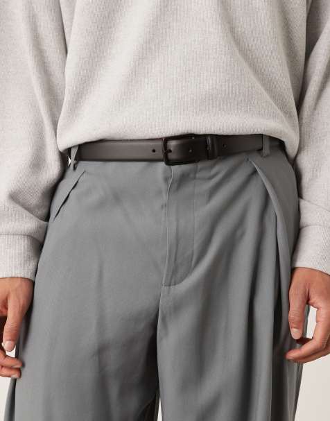 Mango leather square buckle belt in black - view 1