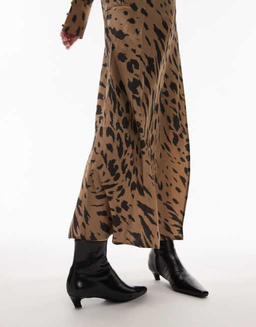 Mango leather square toe kitten heel boots in black, 4 of 4