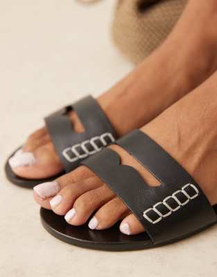Mango Leather Sticth Detail Cut Out Sandals In Multi