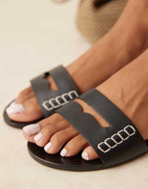 Mango leather sticth detail cut out sandals in black, 2 of 4
