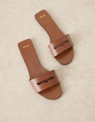 Mango Leather Sticth Detail Cut Out Sandals In Multi