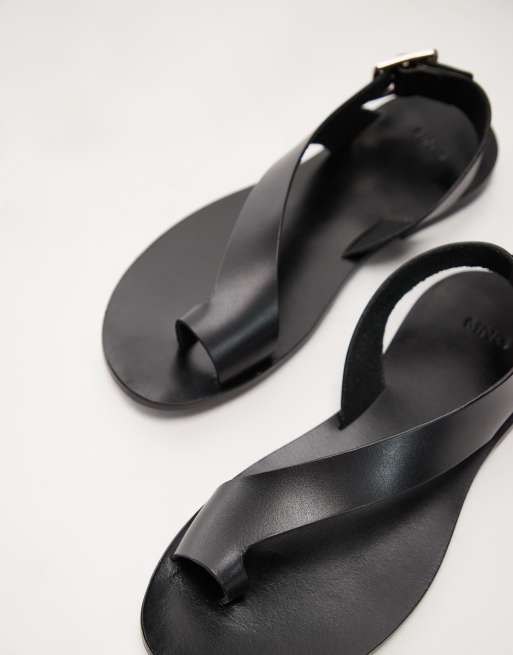 Mango leather strap buckle detail sandals in black | ASOS