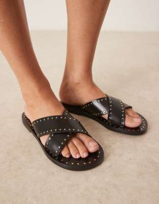 Mango Leather Studded Strap Sandal