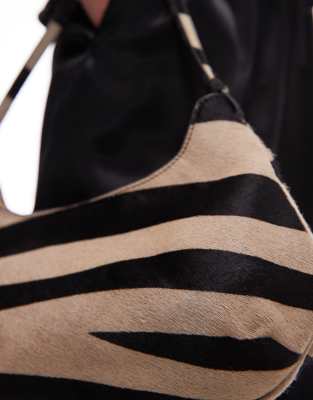 Mango Zebra Stripe Genuine Calf Hair Shoulder Bag In White