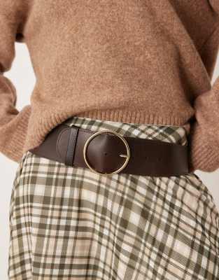 Mango - Ledergürtel in Braun mit goldener Ringschnalle-Brown