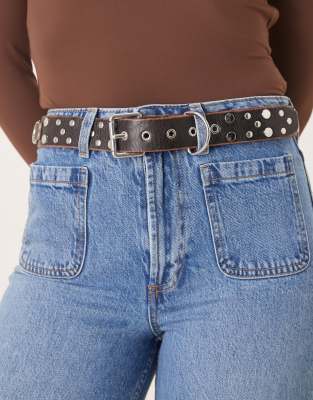 Mango - Ledergürtel in Schokobraun mit verschiedenen Ringdetails-Brown