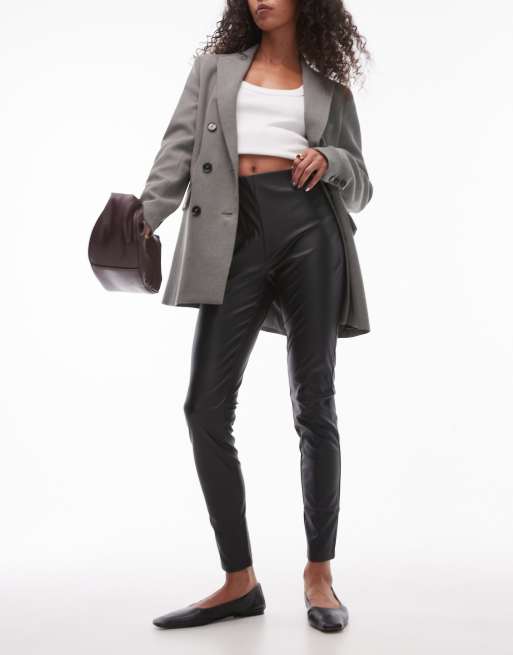 Mango - Leggings slim in pelle sintetica nera con vita elasticizzata