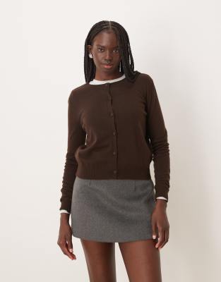 Mango - Leichte Strickjacke in Schokobraun-Brown