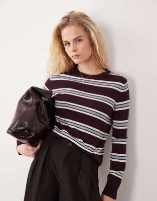 Mango - Leichter Strickpullover mit Streifen in Burgunderrot und Blau-Bunt