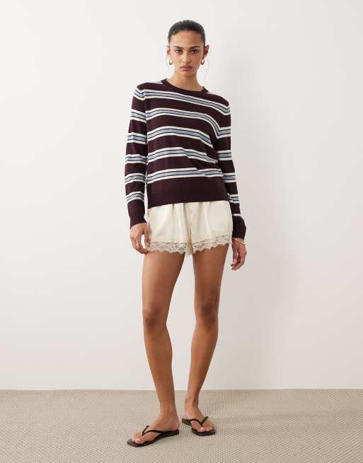 Mango – Leichter Strickpullover mit Streifen in Burgunderrot und Blau, 3 von 4