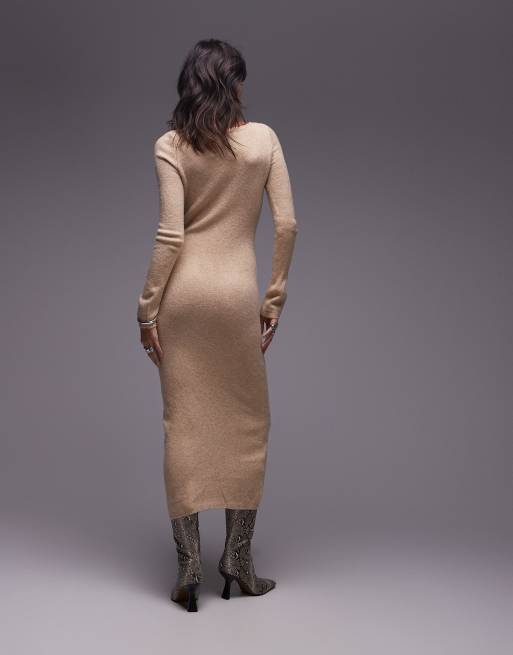 Mango – Leichtes Midikleid in Beige mit U-Boot-Ausschnitt, 3 von 4