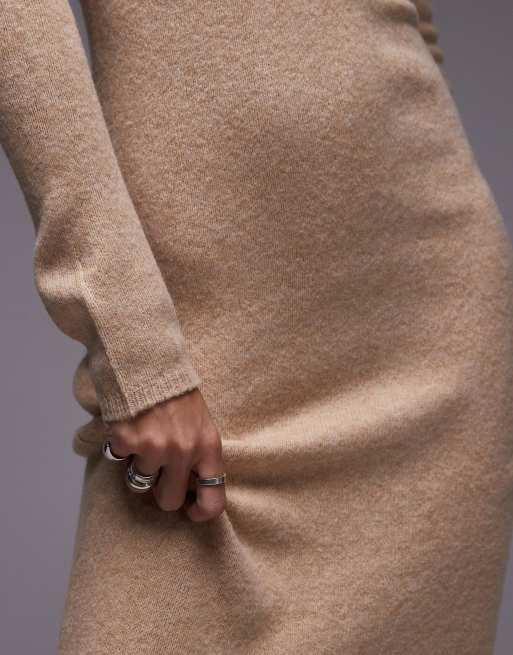 Mango – Leichtes Midikleid in Beige mit U-Boot-Ausschnitt, 4 von 4