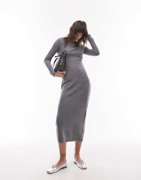 Mango – Leichtes Midikleid in Grau mit U-Boot-Ausschnitt - view 1
