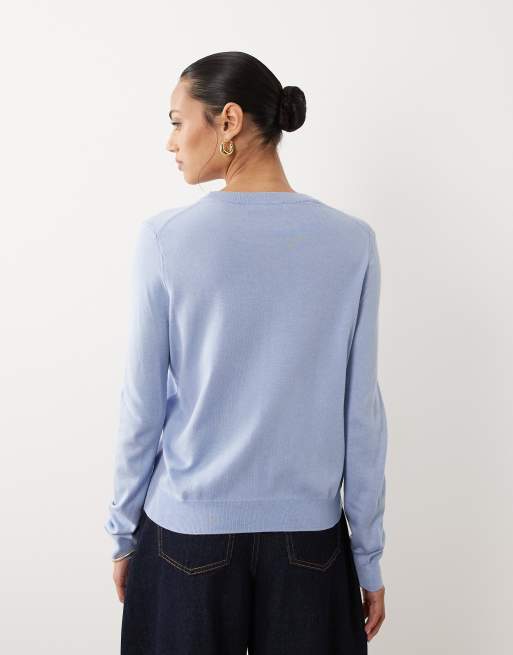 Mango – Leichtes Strickoberteil in Pastellblau mit Rundhalsausschnitt, 3 von 4
