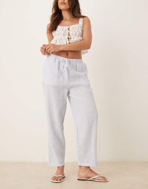 Mango – Leinenhose in Blau mit Kordelzugbund - view 1