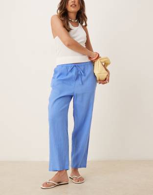 Mango - Leinenhose in Hellblau mit Kordelzug an der Taille