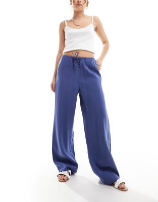 Mango - Leinenhose in Marineblau mit geradem Schnitt