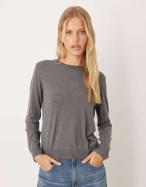 Mango round neck lightweight jumper in grey