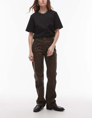 Mango - Leonie - Gerade geschnittene Jeans mit Leopardenmuster-Braun