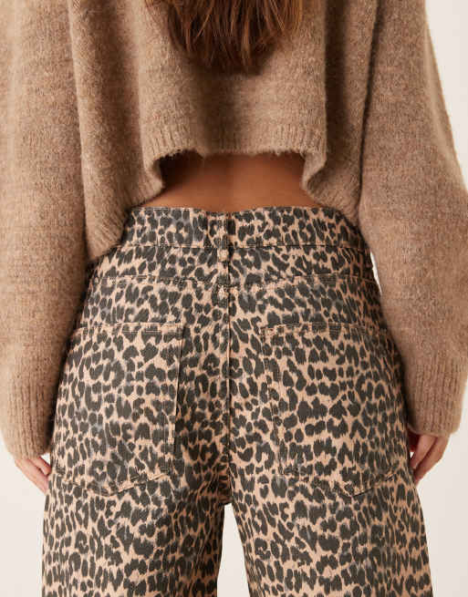 Mango Leopard 100% cotton straight jean in leopard print