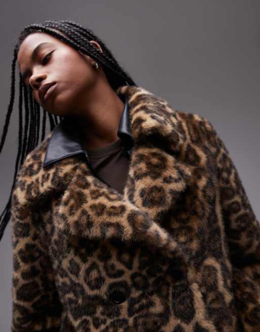 Mango leopard print fur jacket in brown ASOS
