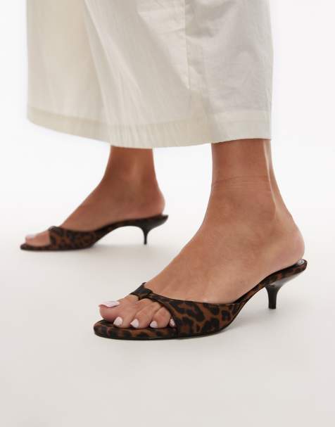 Mango leopard print micro kitten heel sandals in brown - view 1