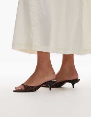 Mango Leopard Print Micro Kitten Heel Sandals In Brown