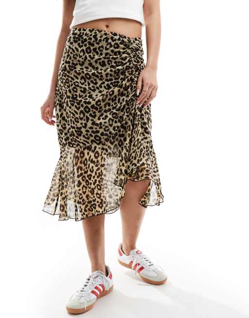 Leopard print asymmetric midi skirt online